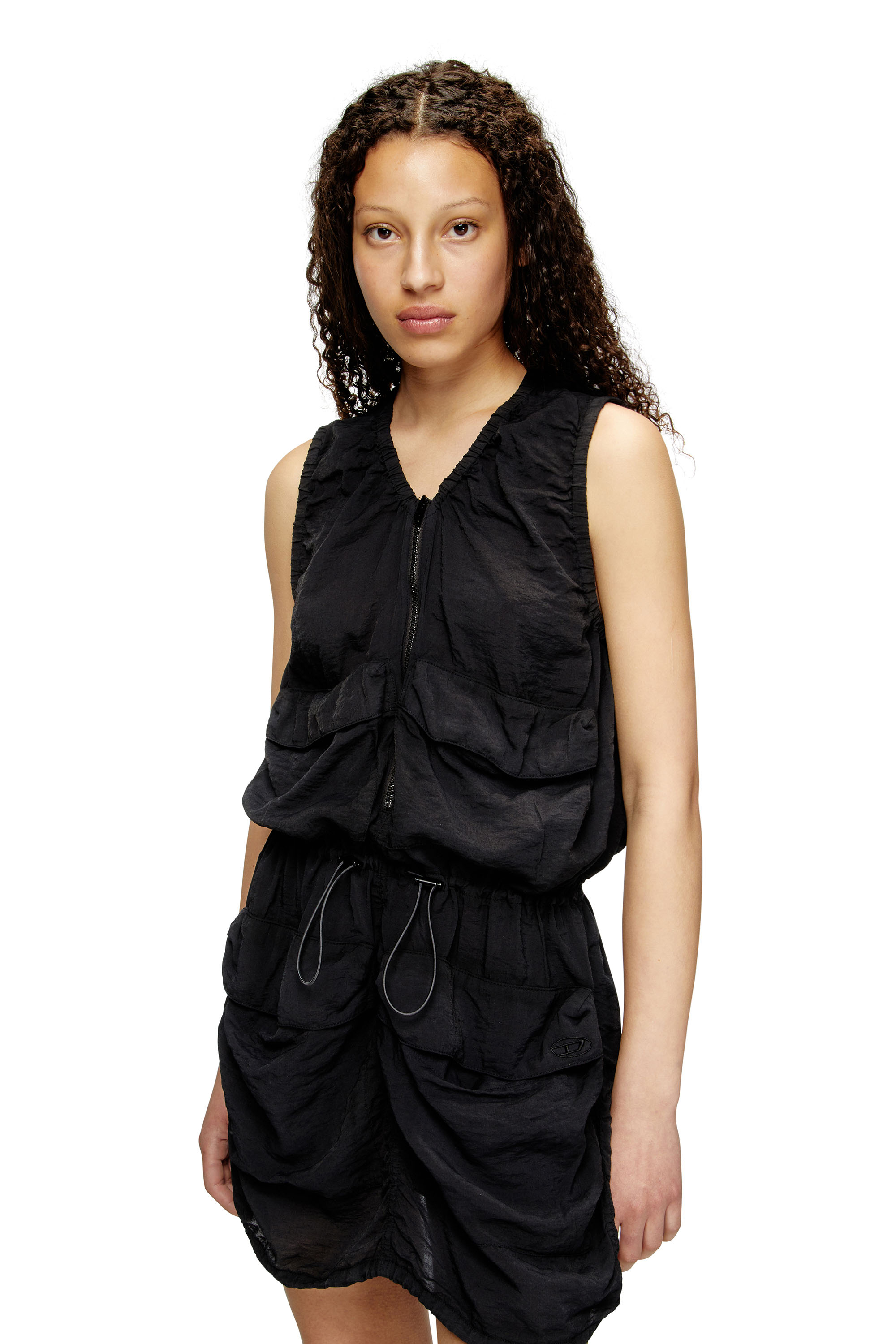 Diesel - D-RESDEN, Woman's Cargo dress in treated viscose-nylon in Dark grey - 5