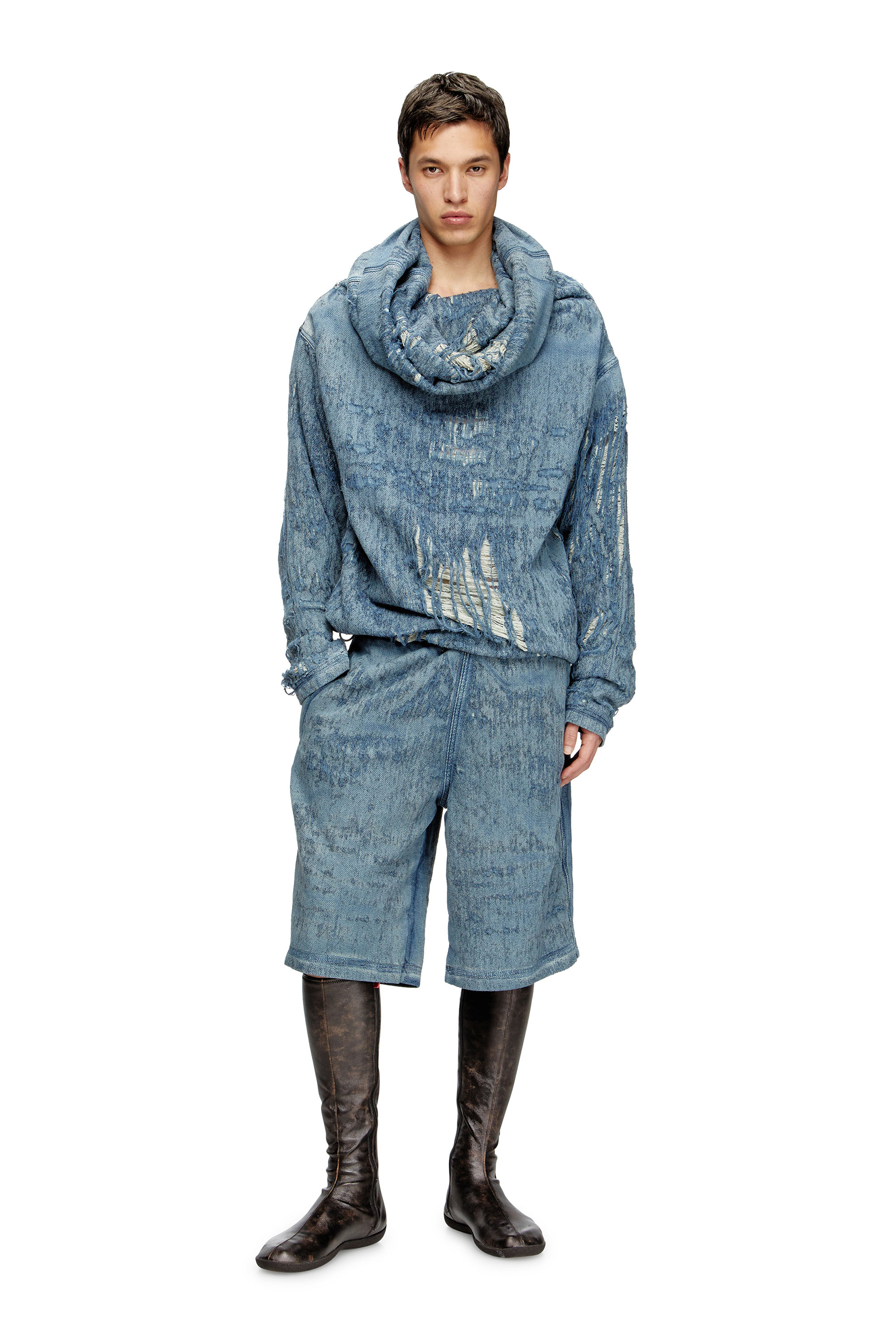 Diesel - D-UMBRIX-FSG, Man's Sweater in ultra-destroyed jacquard denim in Medium blue - 2