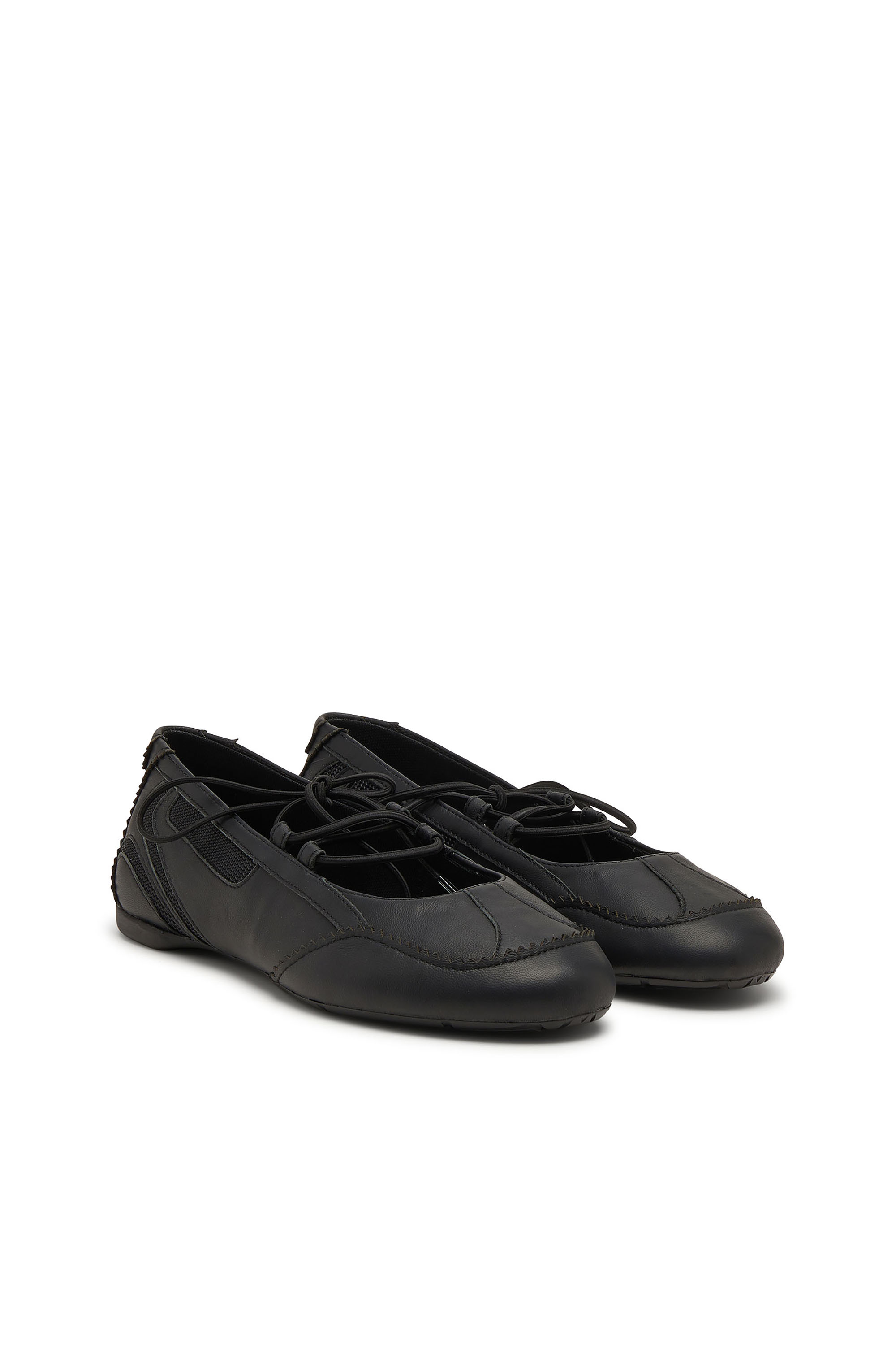 Diesel - D-MILE BALLERINA LACE UP W, Woman's D-Mile-Lace-up ballet flats in leather and mesh in Black - 4