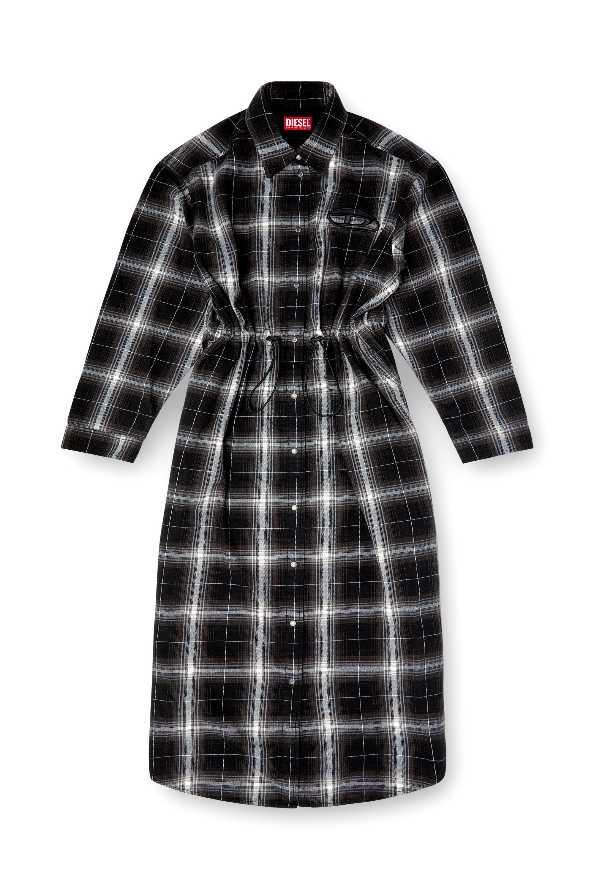 Diesel - D-REAMER, Woman's Midi shirt dress in check flannel in Black/White - 5