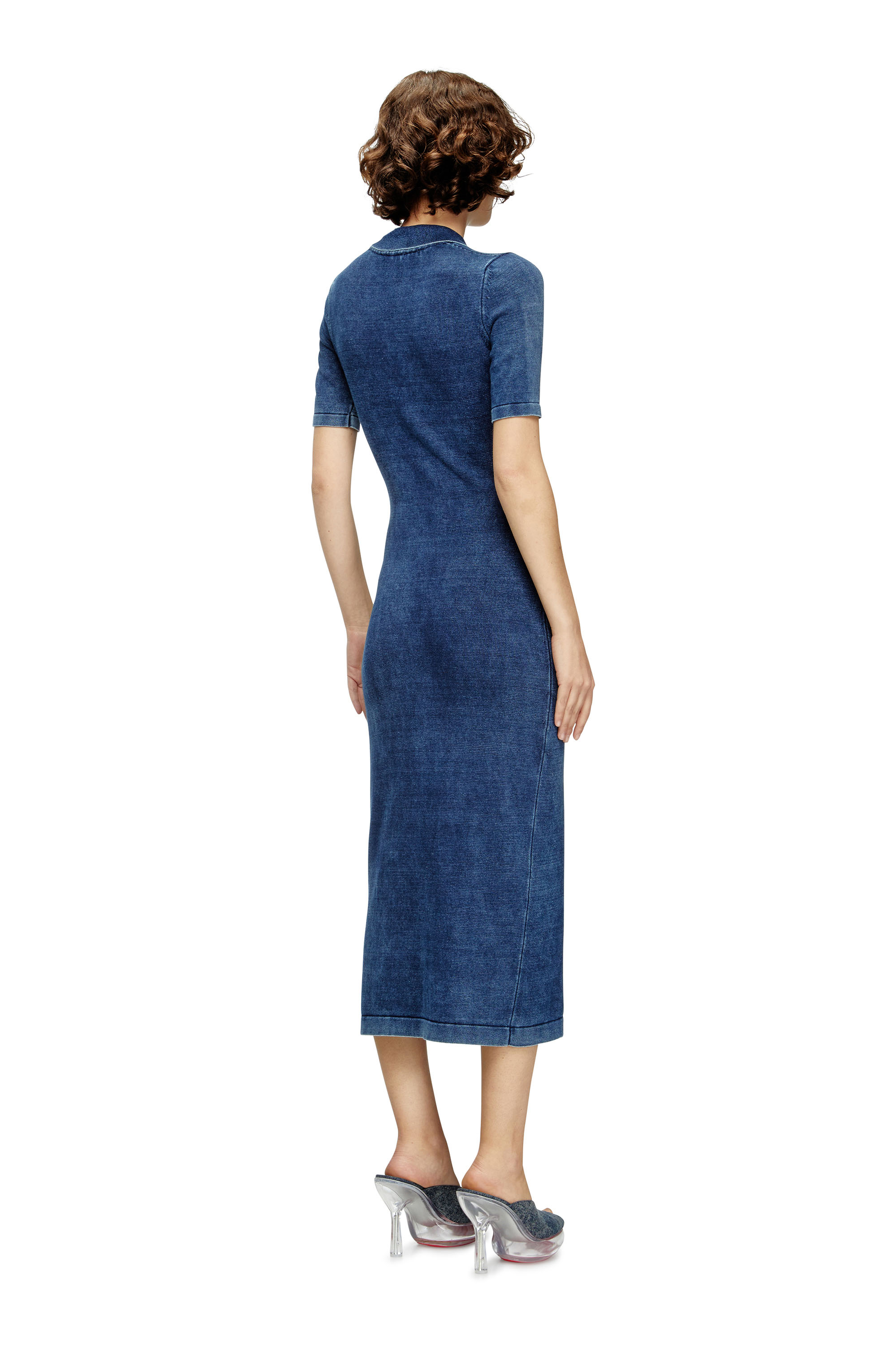 Diesel - M-FENNY-DRS, Woman's Polo midi dress in denim-effect knit in Medium blue - 4