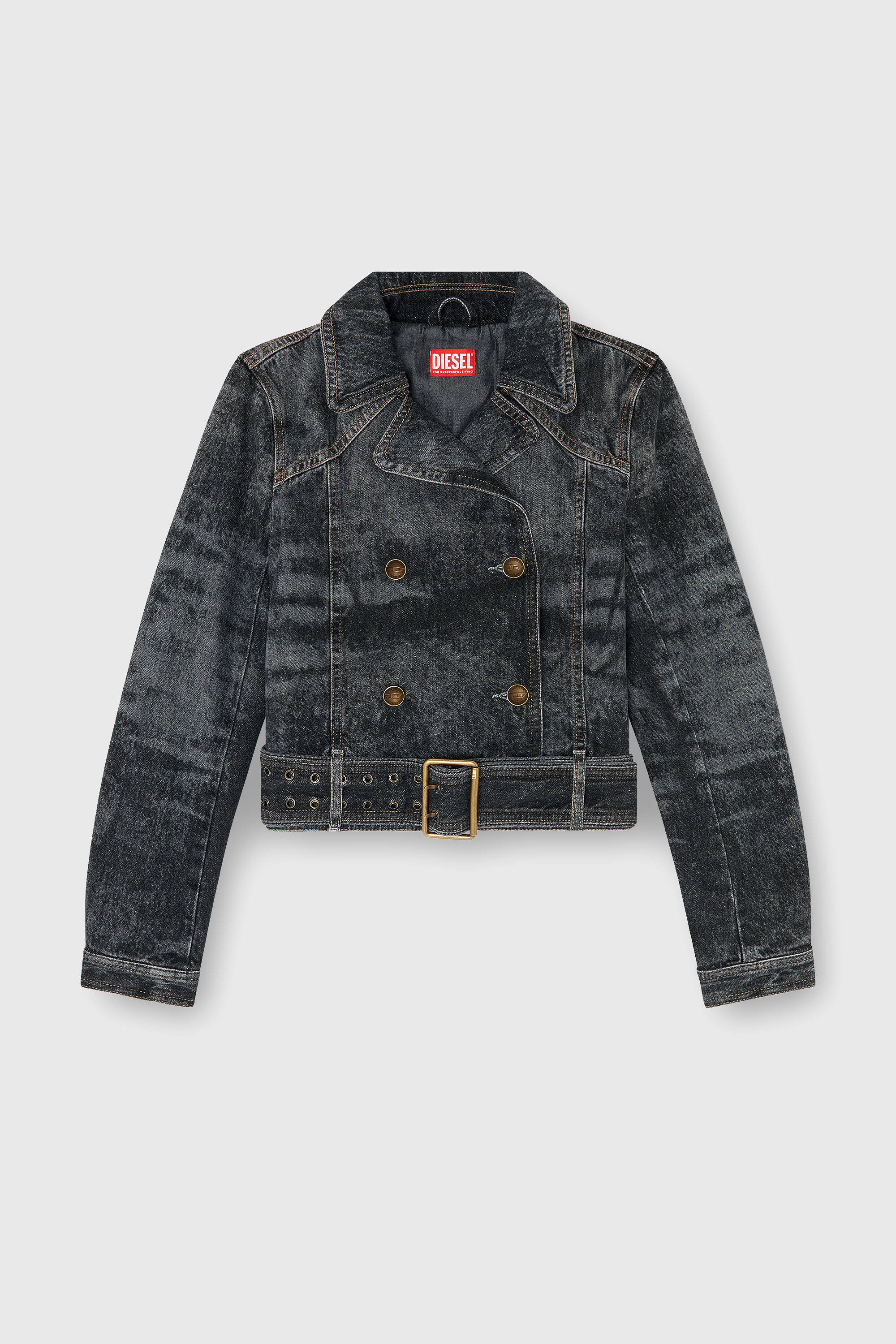 Diesel - DE-LEGEND-S, Woman's Cropped denim jacket with belt in Black - 2