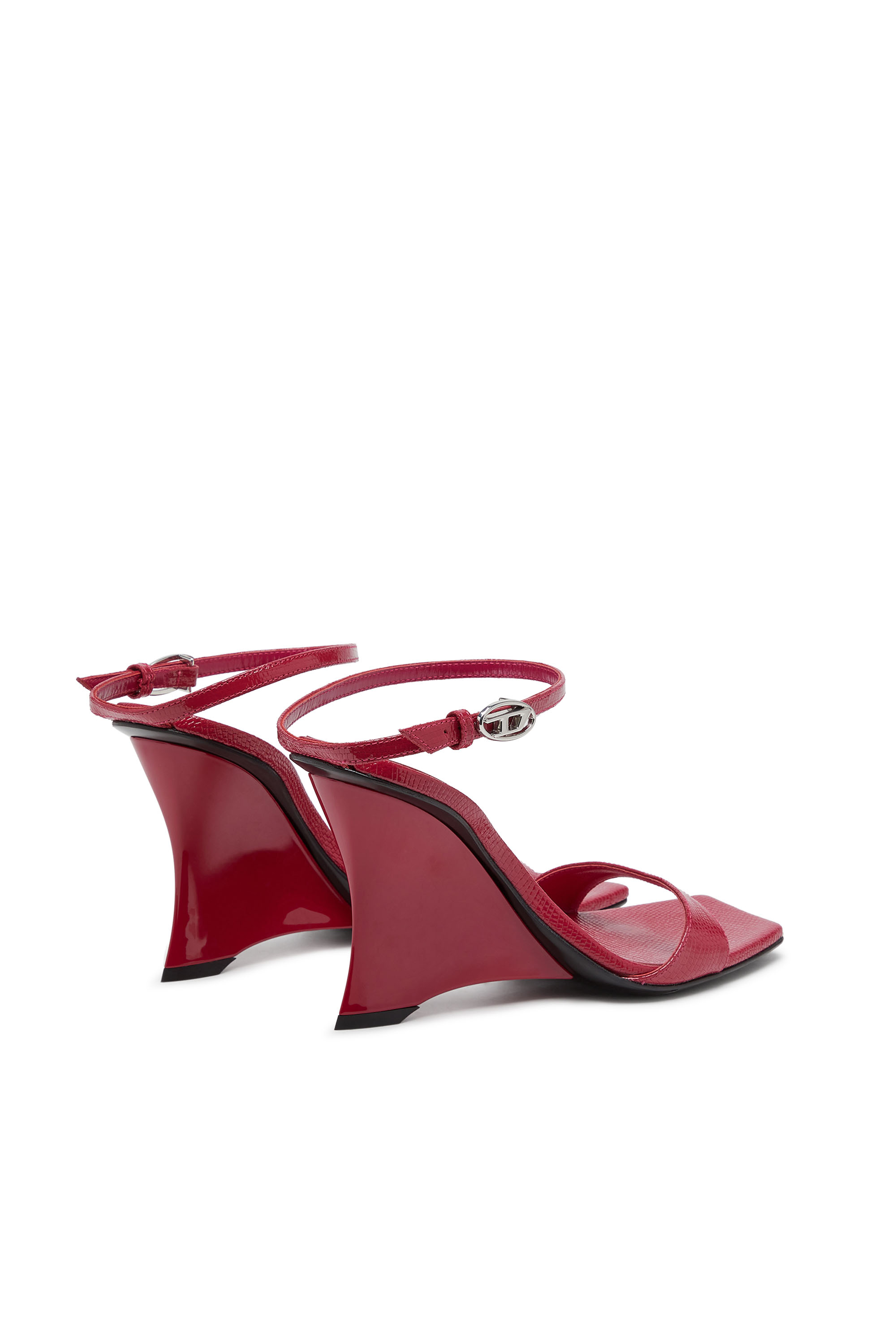 D-AMBER SANDAL WEDGE, Pink Diesel - D-AMBER SANDAL WEDGE, Woman's D-Amber-Wedge sandals in lizard-effect leather in Pink - 3