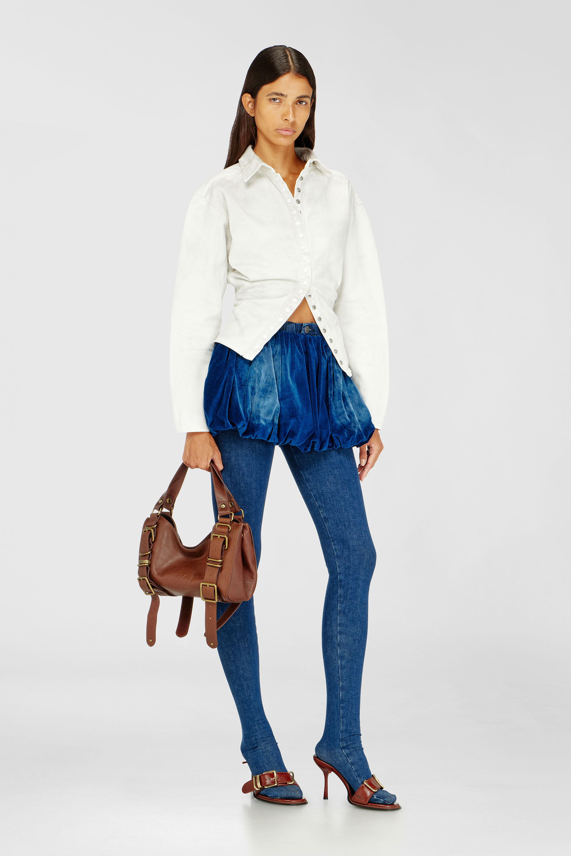 Short bubble skirt in velvet denim