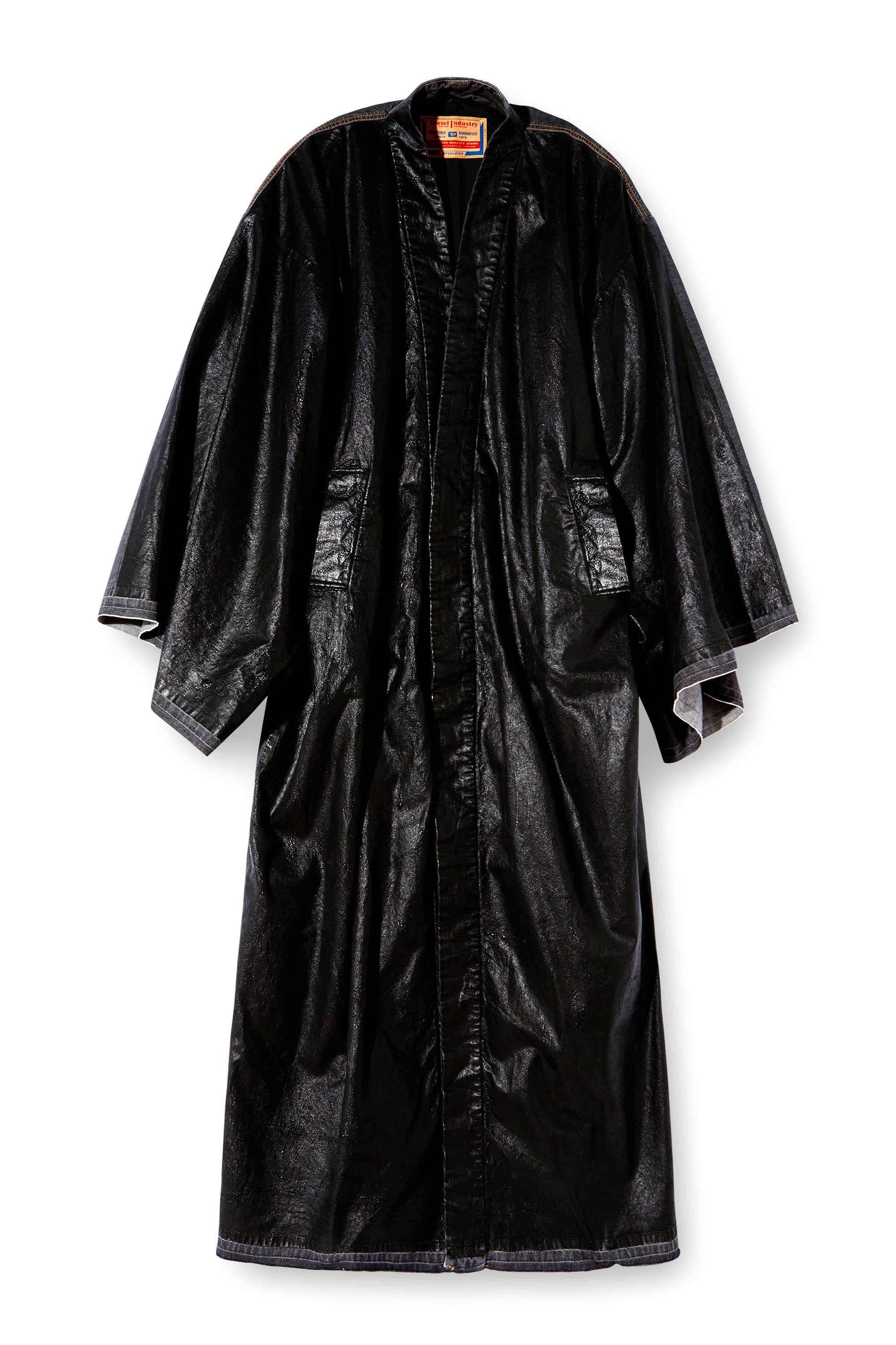 Diesel - D-D-KIM, Unisex's Denim kimono coat with coated front in Black - 3