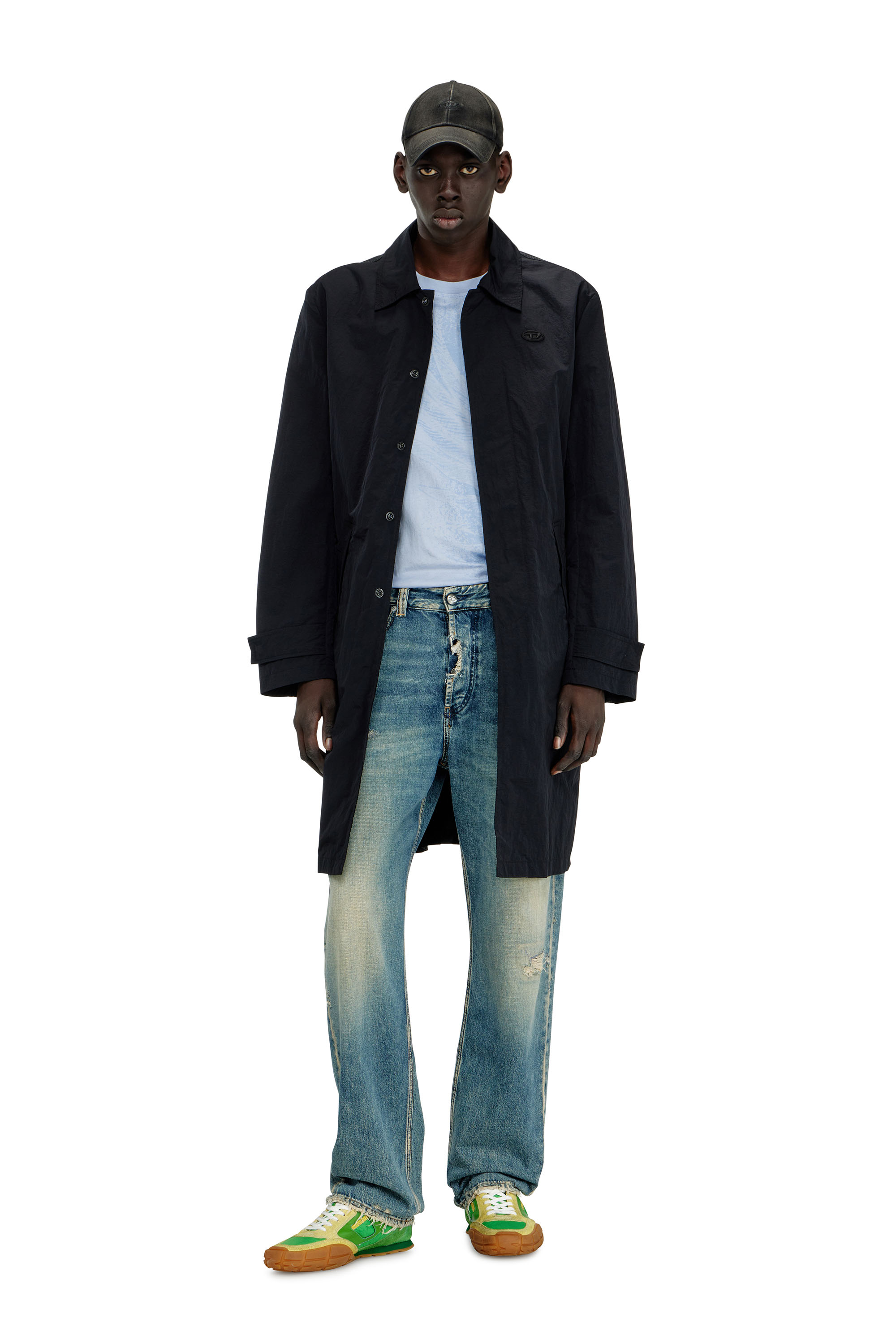 Diesel - J-BURHAT, Man's Nylon coat with shiny crinkle finish in Black - 1