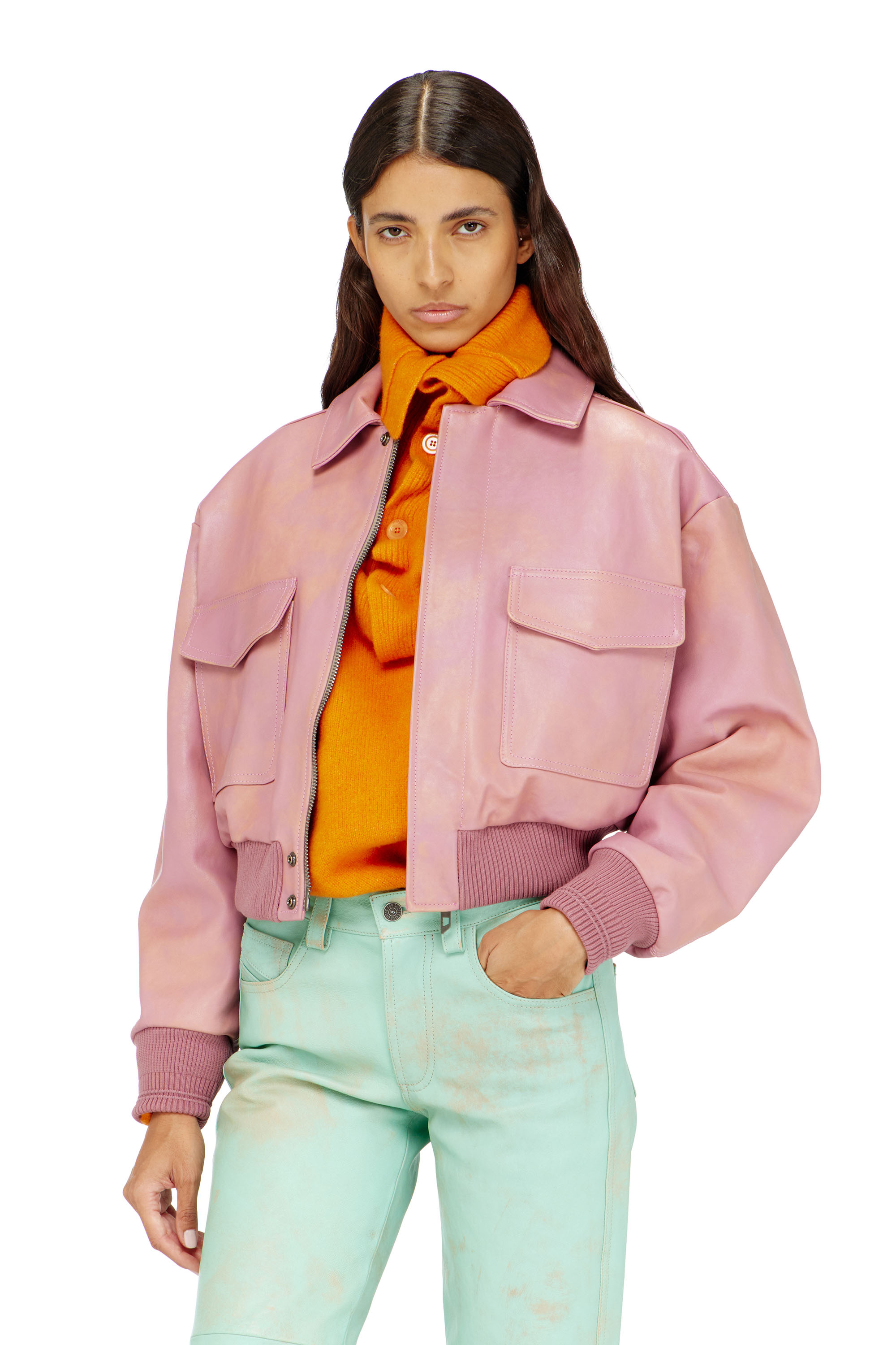 Diesel - L-AVIA, Woman's Aviator jacket in treated leather in null - 1