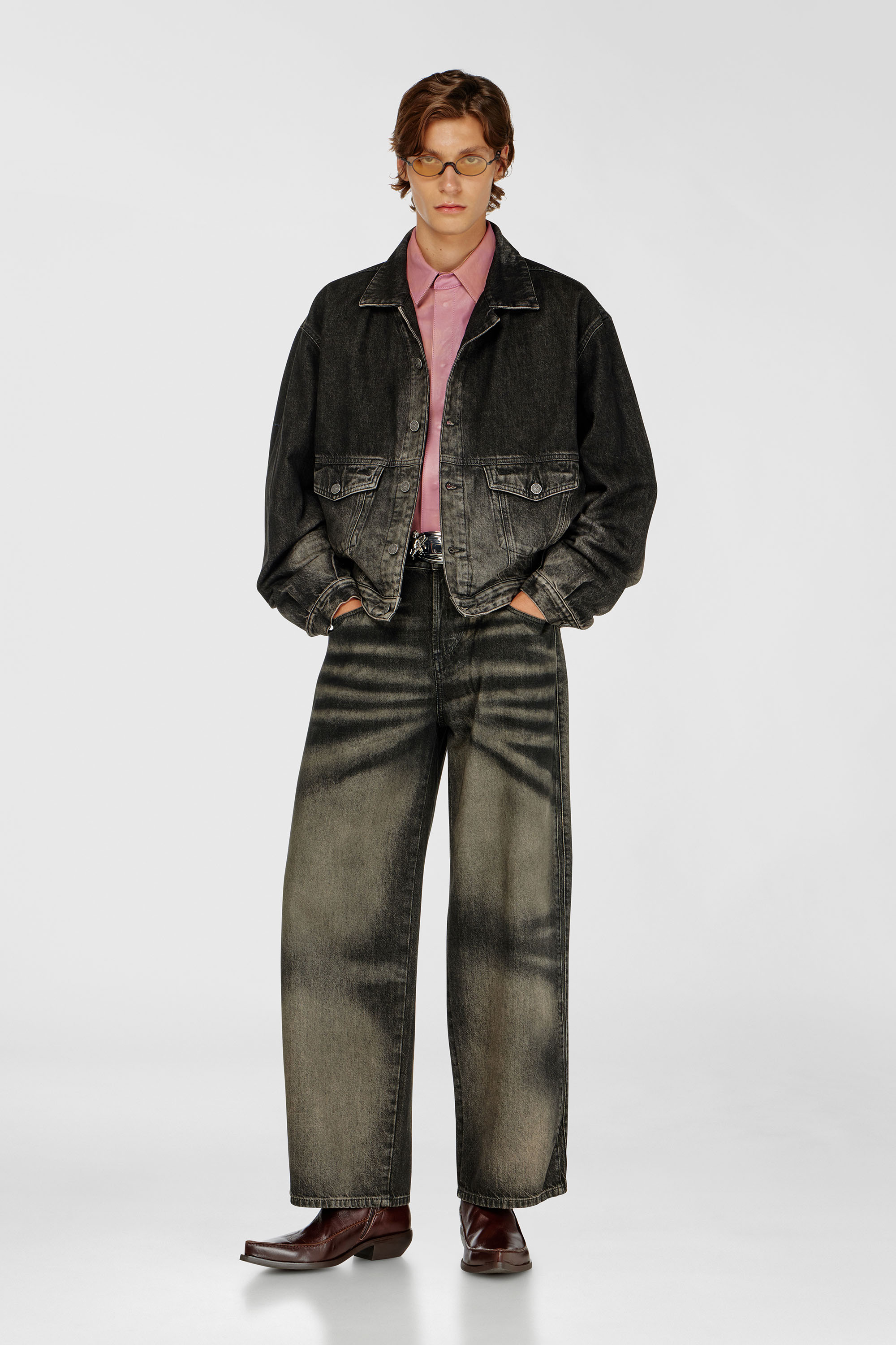 Diesel - D-MORGHI-FSJ, Man's Trucker jacket in dirty-effect denim in Black/Dark grey - 1