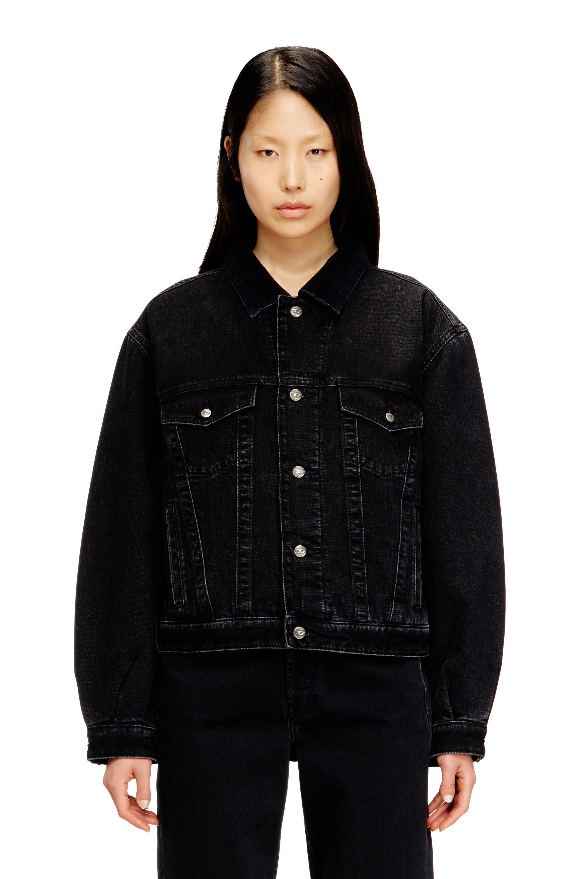 Diesel - D-RANGER-T, Unisex's Padded trucker jacket in denim in Black - 2