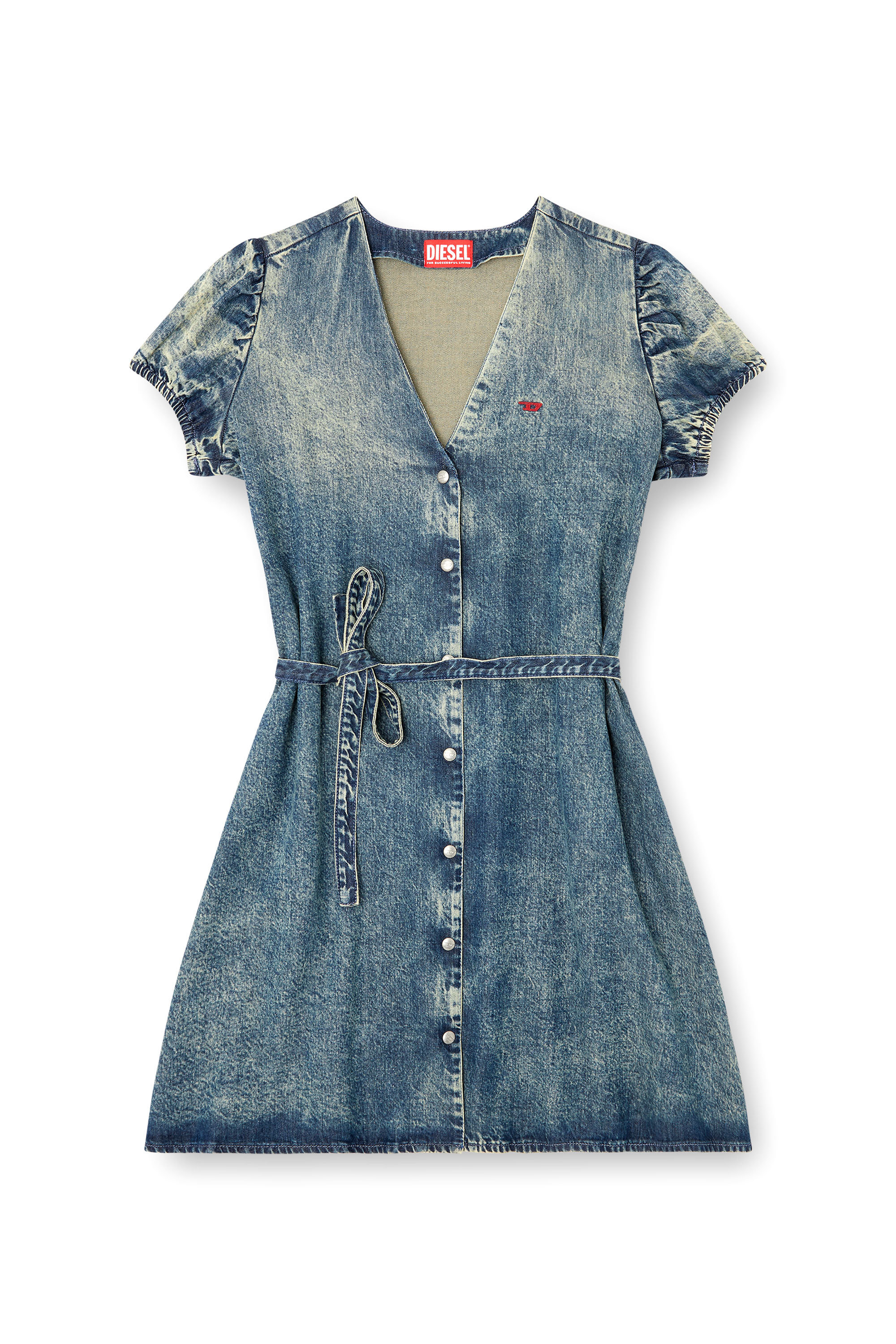 Diesel - DE-OLLISH-D, Woman's Denim dress with a waist belt in Medium blue - 2