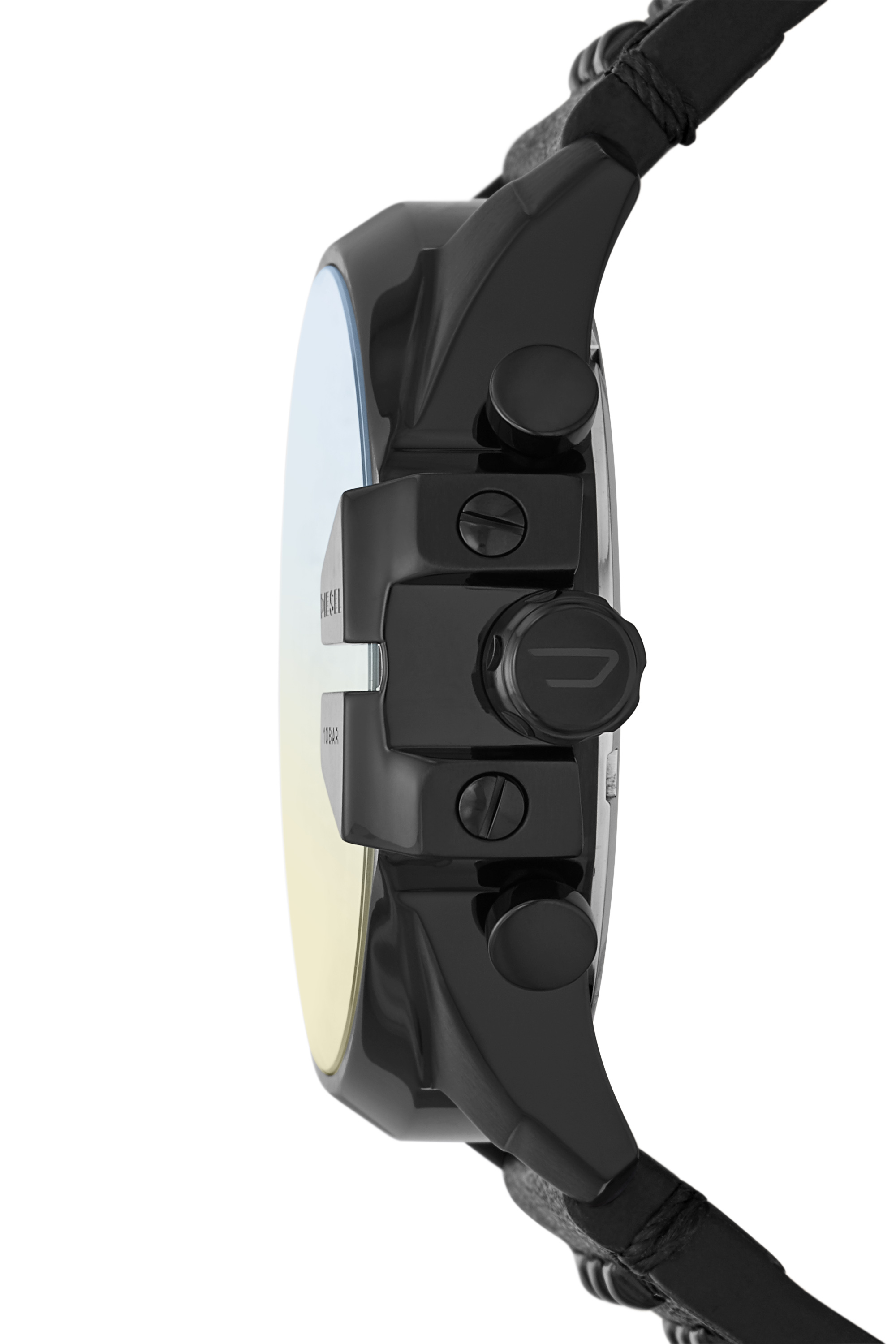 Diesel - DZ4567, Man's Baby Chief chronograph black leather watch in Black/Yellow - 3