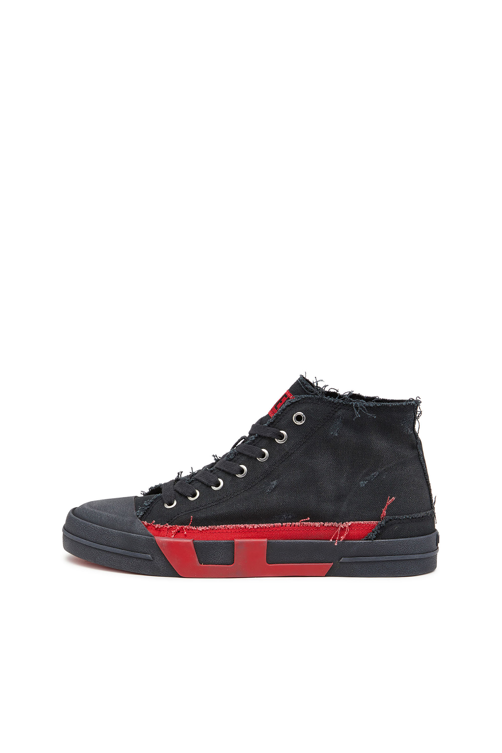 Diesel - S-D-VERSE MID II, Man's S-D-Verse-Distressed high-top sneakers in canvas in Black/Red - 3