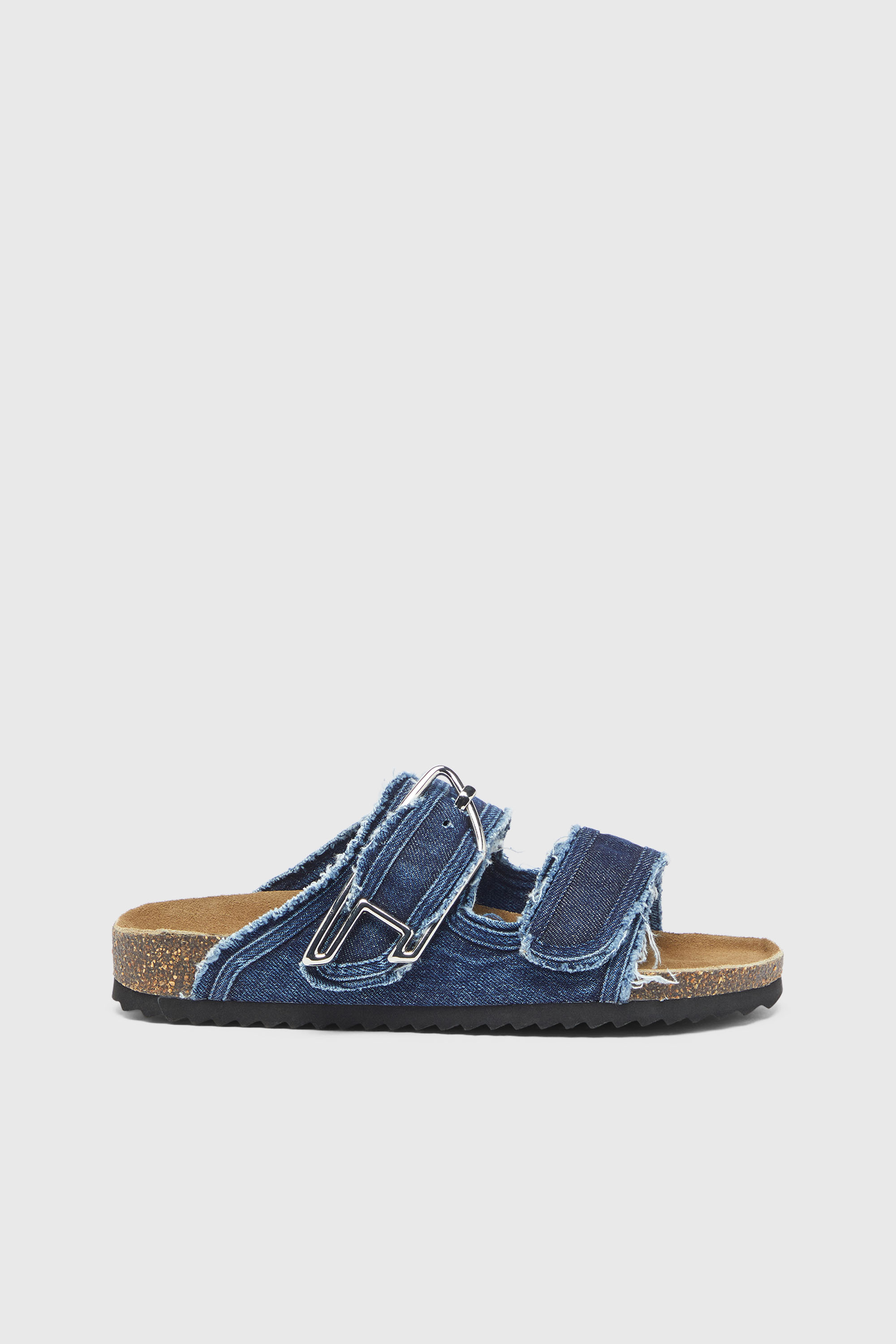 Diesel - D-WOODSTOCK D SANDAL W, Woman's D-Woodstock - Slide with frayed denim straps in Medium blue - 1