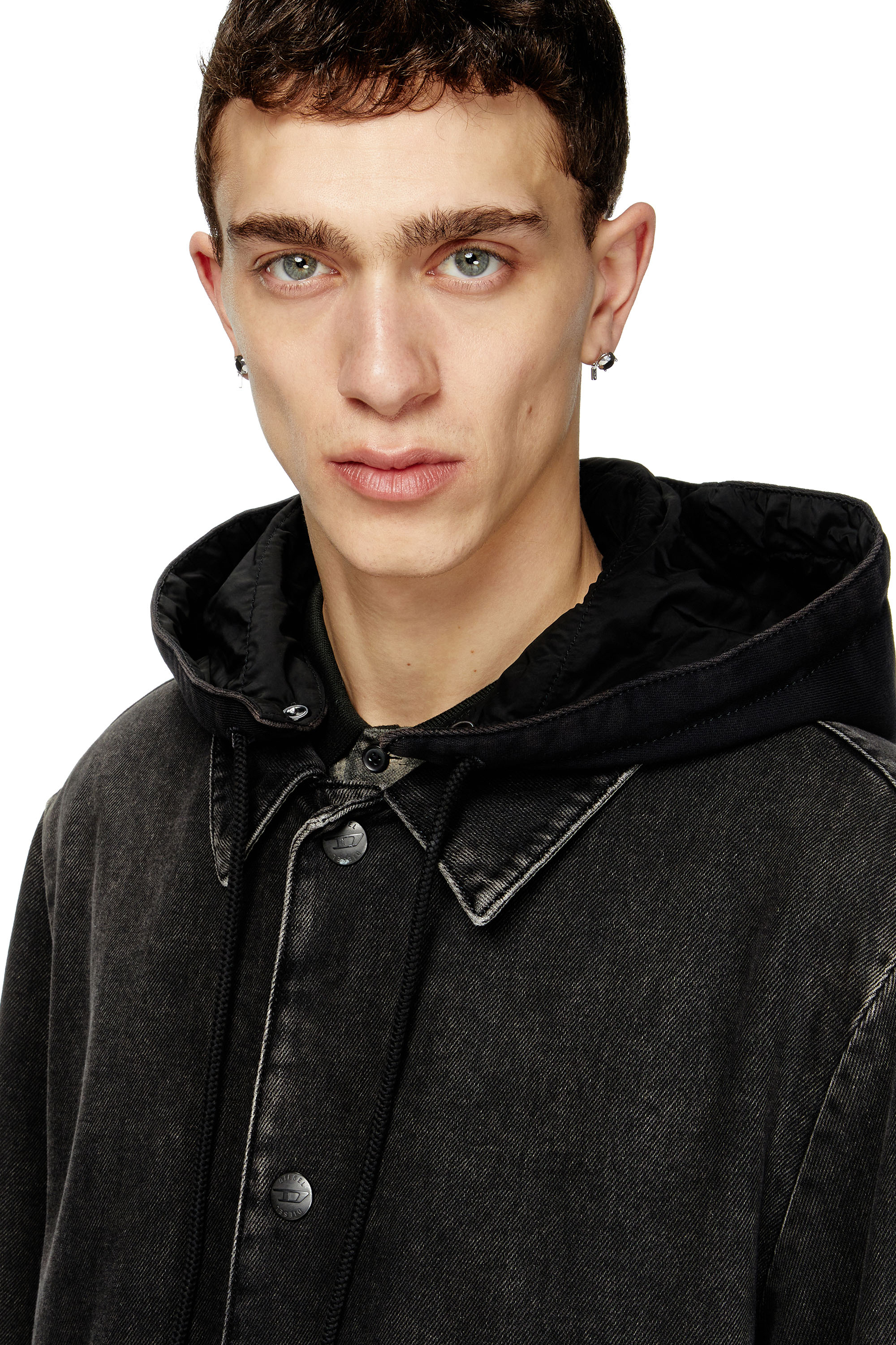 Diesel - D-JAKO-S, Man's Hybrid coat in denim and jersey in Black - 5