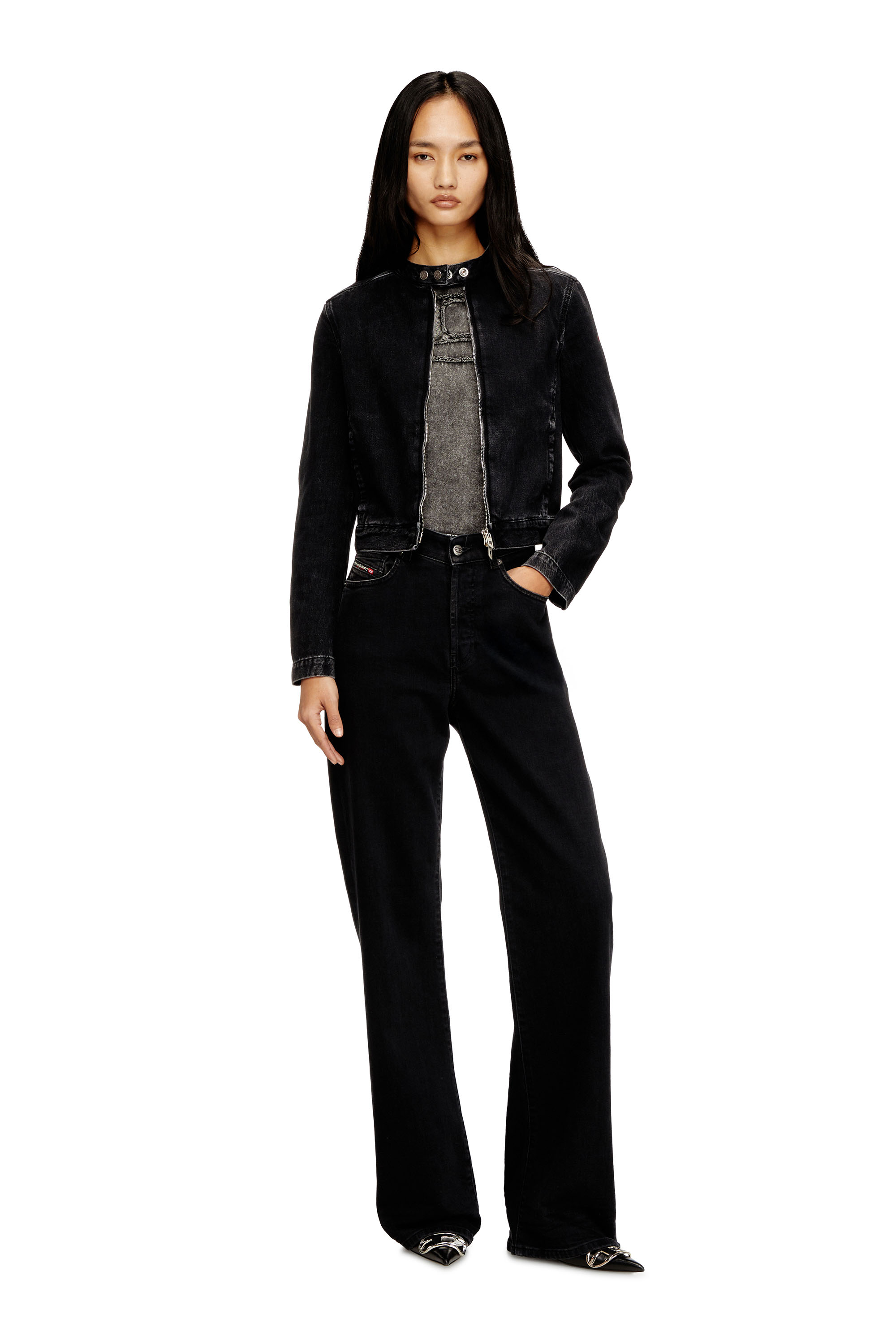 Diesel - DE-MORNIN, Woman's Moto jacket in denim in clean-wash denim in Black - 2