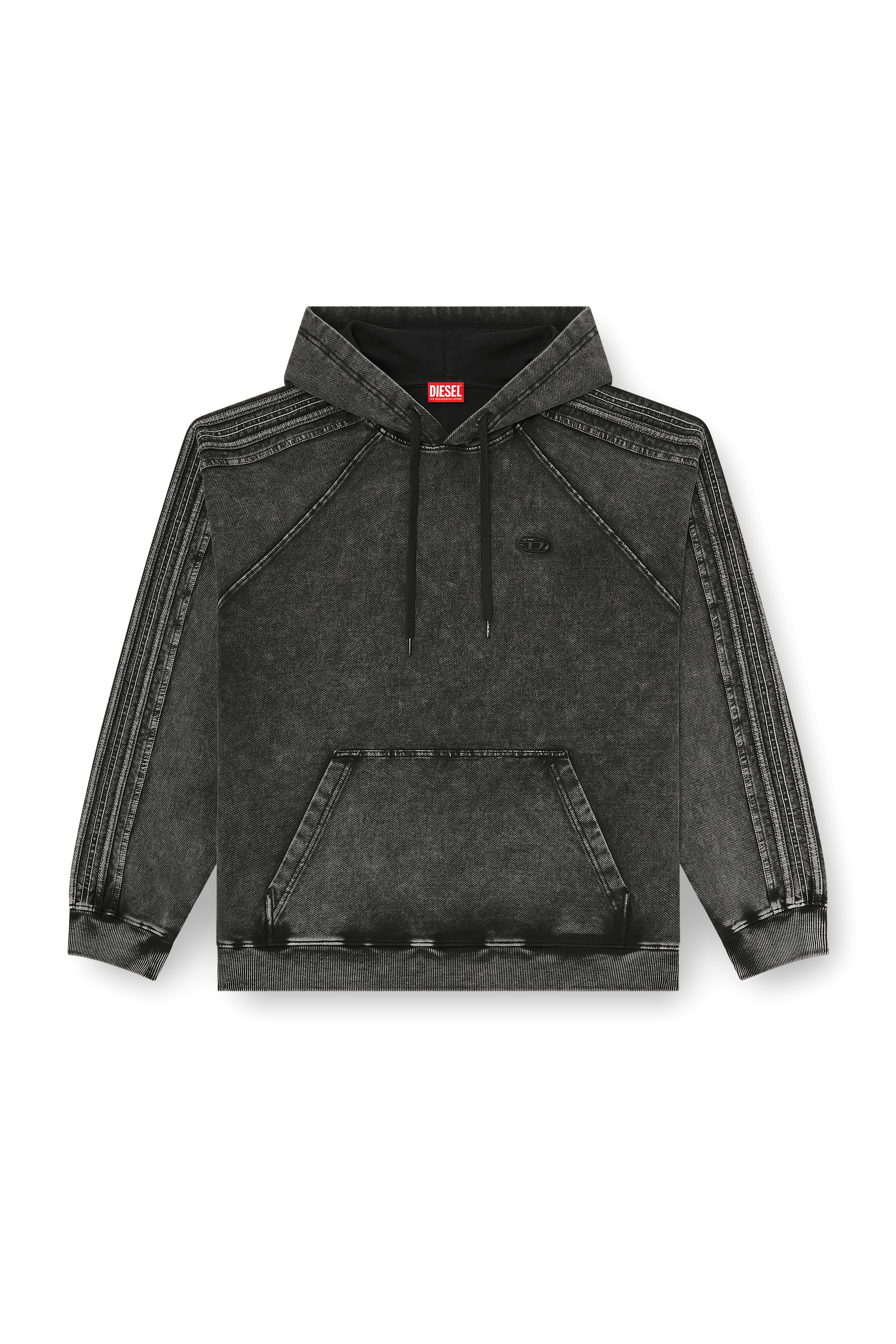 Diesel - S-ALTBOXT-HOOD, Man's Hoodie in washed cotton with Oval D embroidery in Black/Dark grey - 2